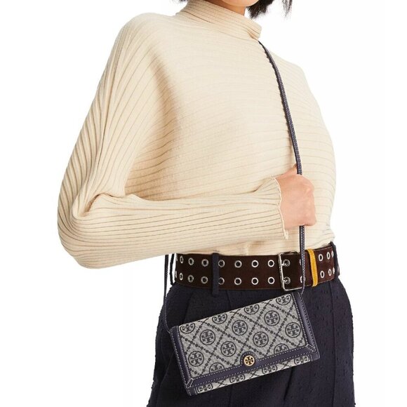 NEW! Tory Burch T Monogram Jacquard Wallet Crossbody -Hazelnut - Picture 3 of 10